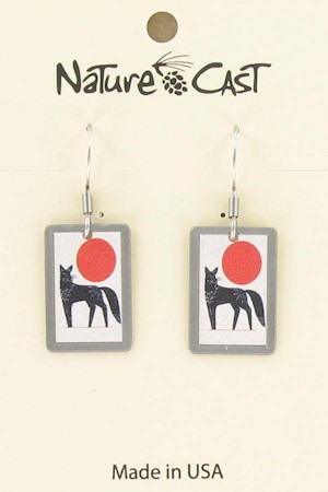 Earring dangle fox in red sun LARGE
