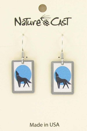 Earring dangle rectangle wolf in blue moon LARGE