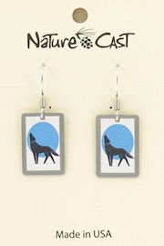 Earring dangle rectangle wolf in blue moon THUMBNAIL