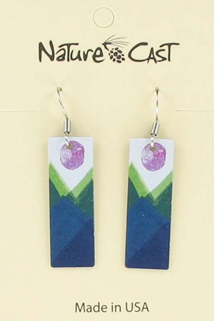 Earring dangle pink sun over blue LARGE