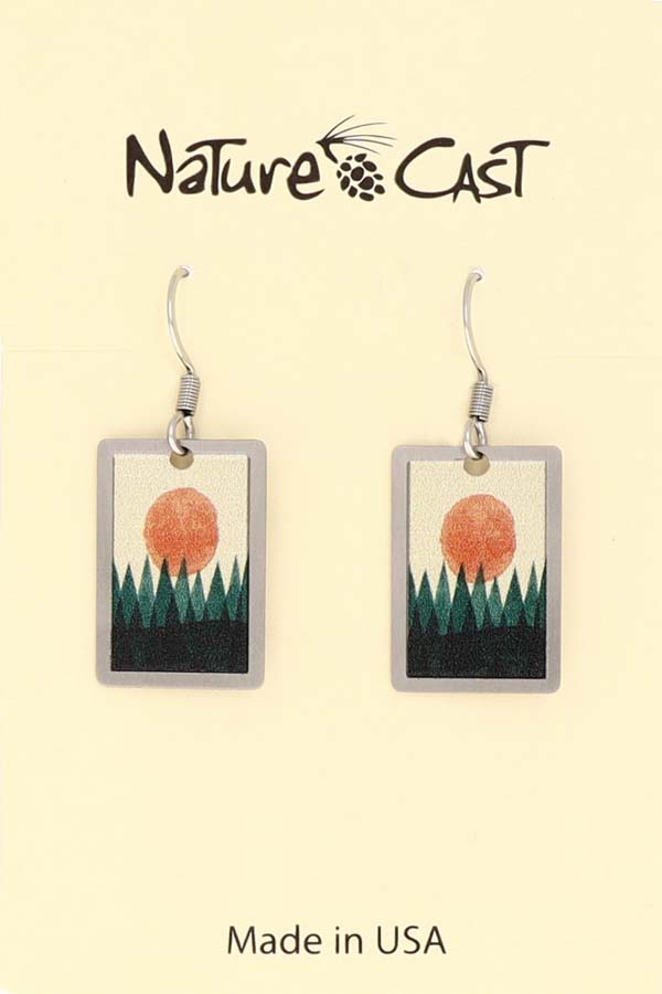 22153 Earring dangle orange sun over trees THUMBNAIL