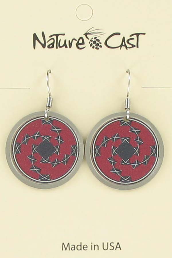 Earring dangle red and black tile THUMBNAIL