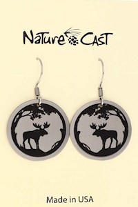 22184 Earring dangle moose in silver round MAIN