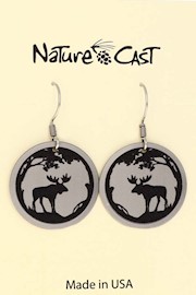 22184 Earring dangle moose in silver round THUMBNAIL