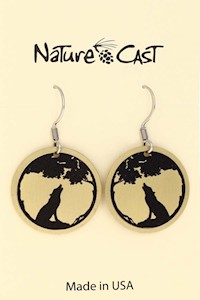 22195 Earring dangle wolf on gold round MAIN