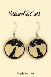 22195 Earring dangle wolf on gold round THUMBNAIL