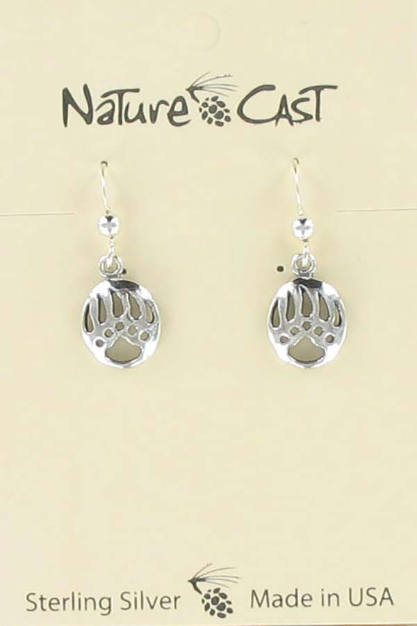 Earring dangle cutout bear paw sterling silver LARGE