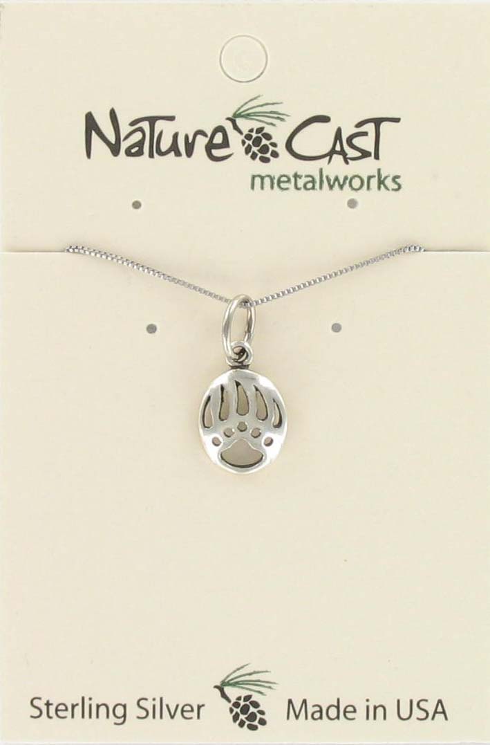 Pendant small cutout bear paw w/ 18" chain sterling silver THUMBNAIL