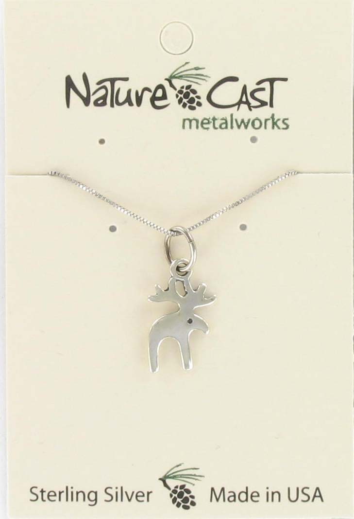 Pendant small contemporary moose w/18" chain sterling silver THUMBNAIL