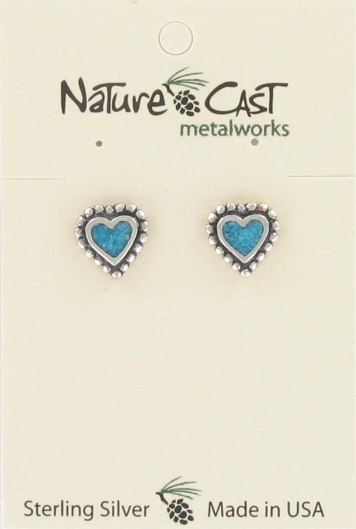 Earring post beaded heart w/inlay sterling silver MAIN