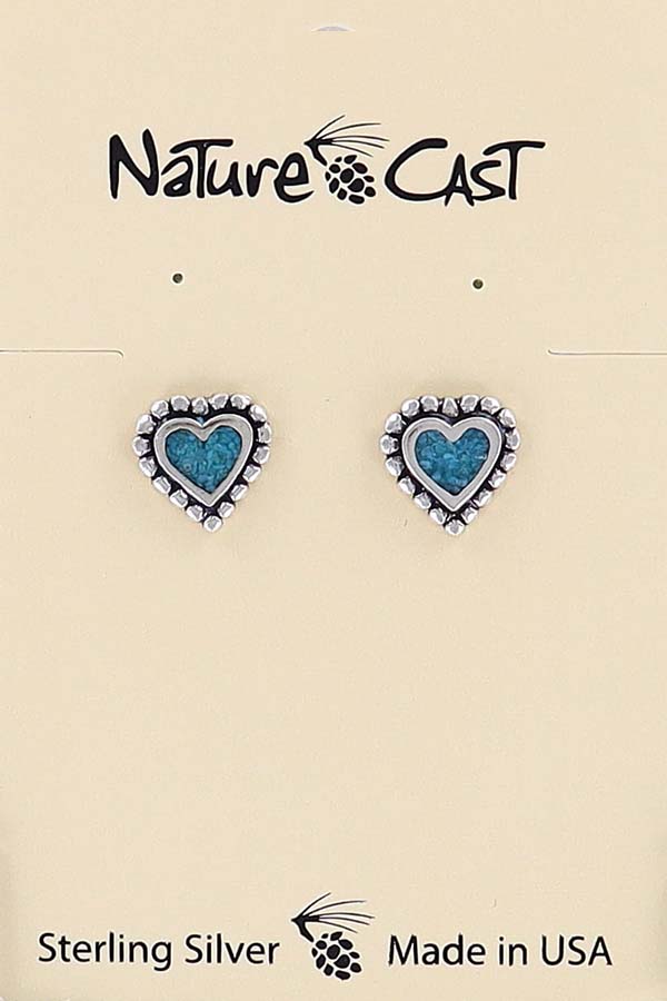 43029 Earring post beaded heart w/inlay sterling silver LARGE