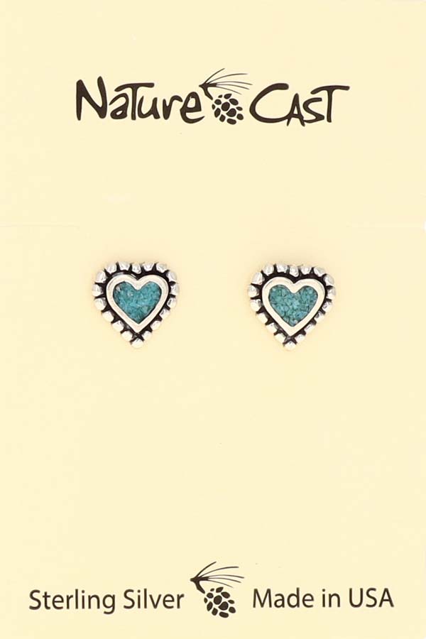 43029 Earring post beaded heart w/inlay sterling silver LARGE