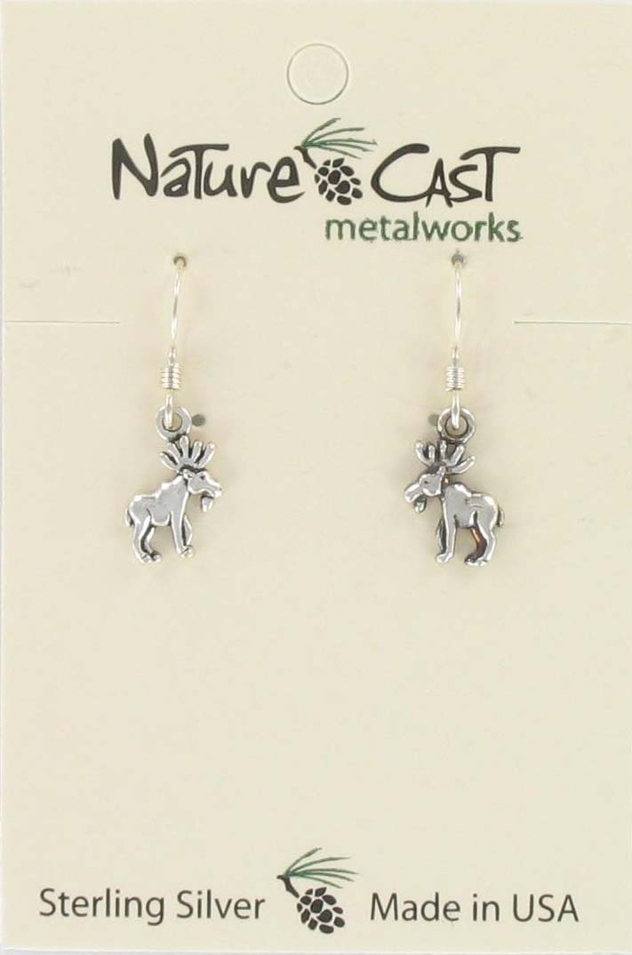 Earring dangle small moose sterling silver THUMBNAIL