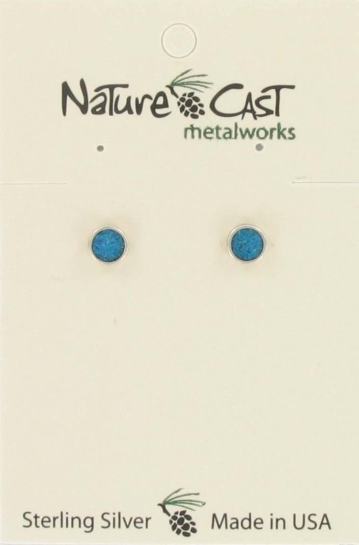 Earring post round turquoise button sterling silver THUMBNAIL