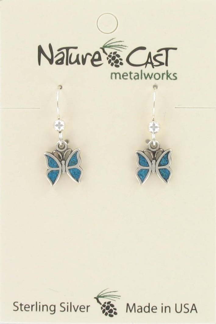 Earring dangle turquoise inlay butterfly sterling silver THUMBNAIL
