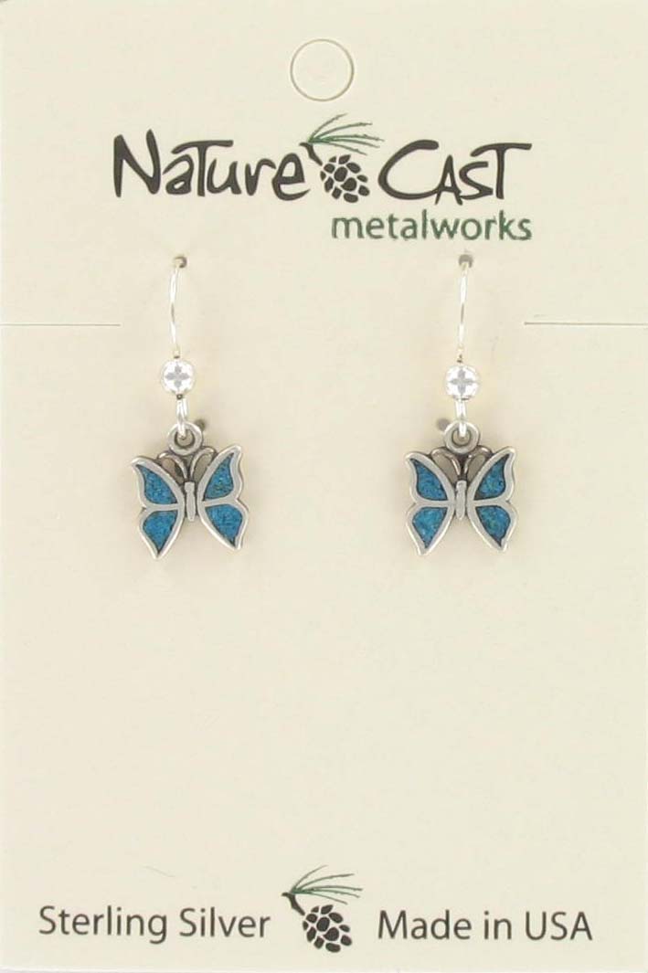 43038 Earring dangle turquoise inlay butterfly sterling silver THUMBNAIL