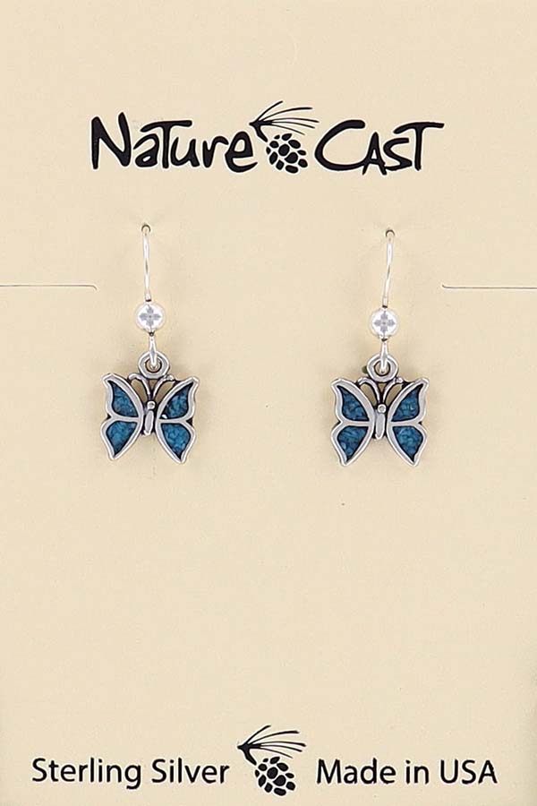 43038 Earring dangle turquoise inlay butterfly sterling silver THUMBNAIL