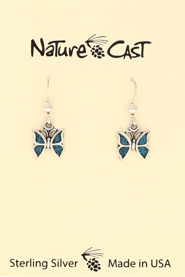 43038 Earring dangle turquoise inlay butterfly sterling silver LARGE