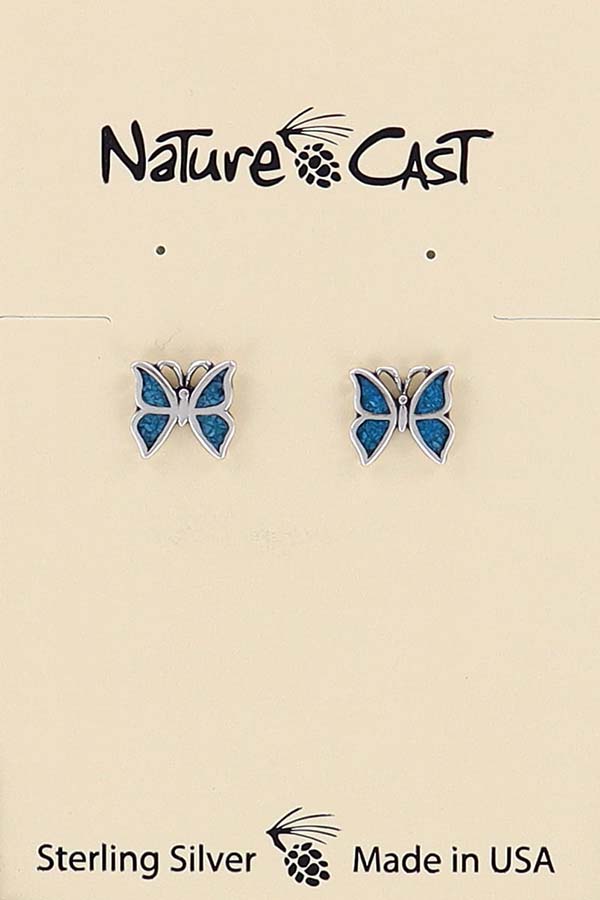 43039 Earring post inlay turquoise butterfly sterling silver THUMBNAIL