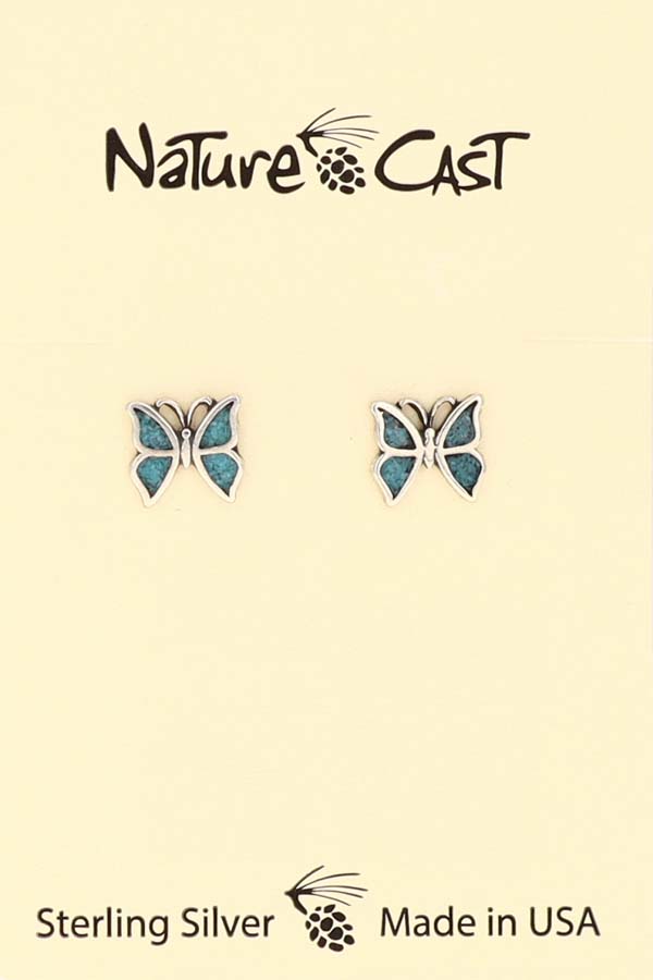 43039 Earring post inlay turquoise butterfly sterling silver THUMBNAIL