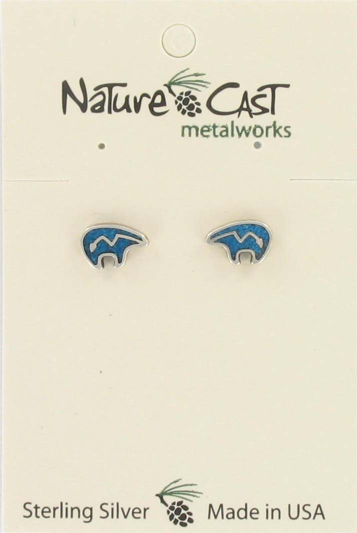 Earring post heartline bear w/ turquoise sterling silver THUMBNAIL