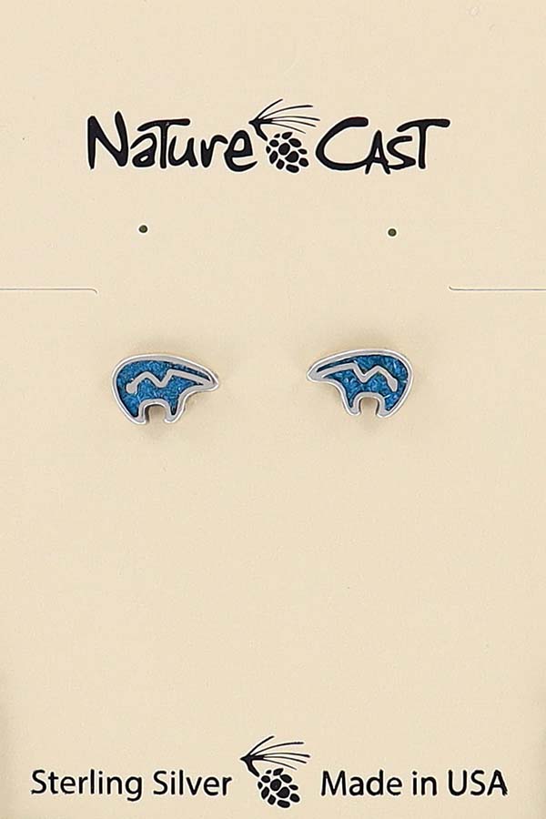 43042 Earring post heartline bear w/ turquoise sterling silver THUMBNAIL