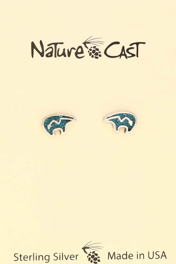 43042 Earring post heartline bear w/ turquoise sterling silver THUMBNAIL