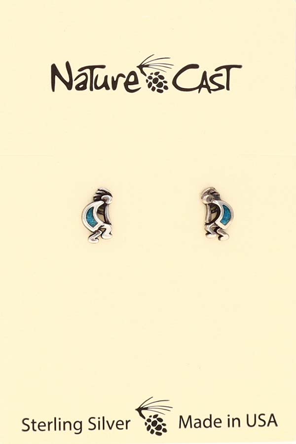 43047 Earring post kokopelli turquoise inlay sterling silver MAIN