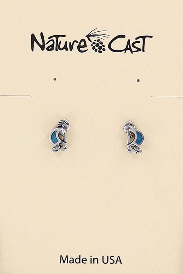 43047 Earring post kokopelli turquoise inlay sterling silver THUMBNAIL