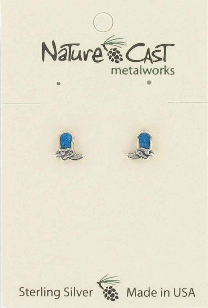 Earring post boot with turquoise inlay sterling silver THUMBNAIL