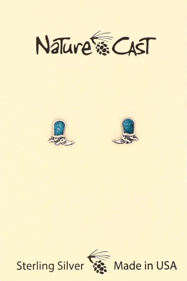 43050 Earring post boot with turquoise inlay sterling silver THUMBNAIL