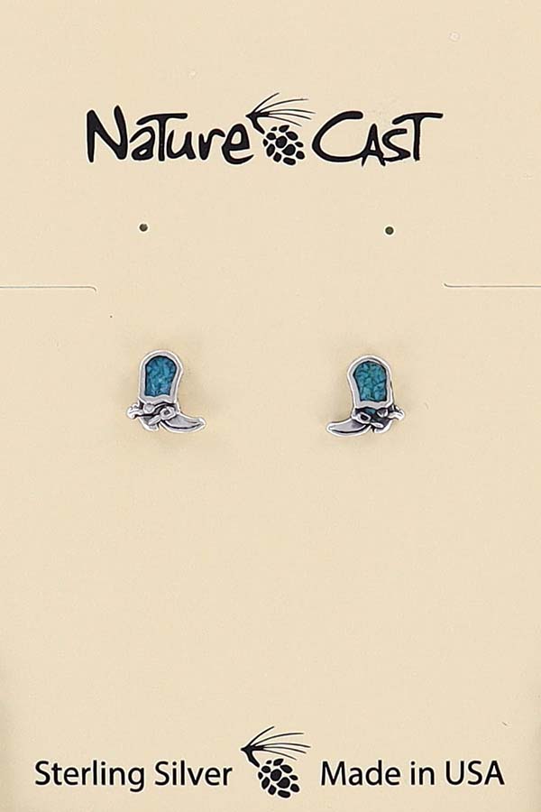 43050 Earring post boot with turquoise inlay sterling silver LARGE
