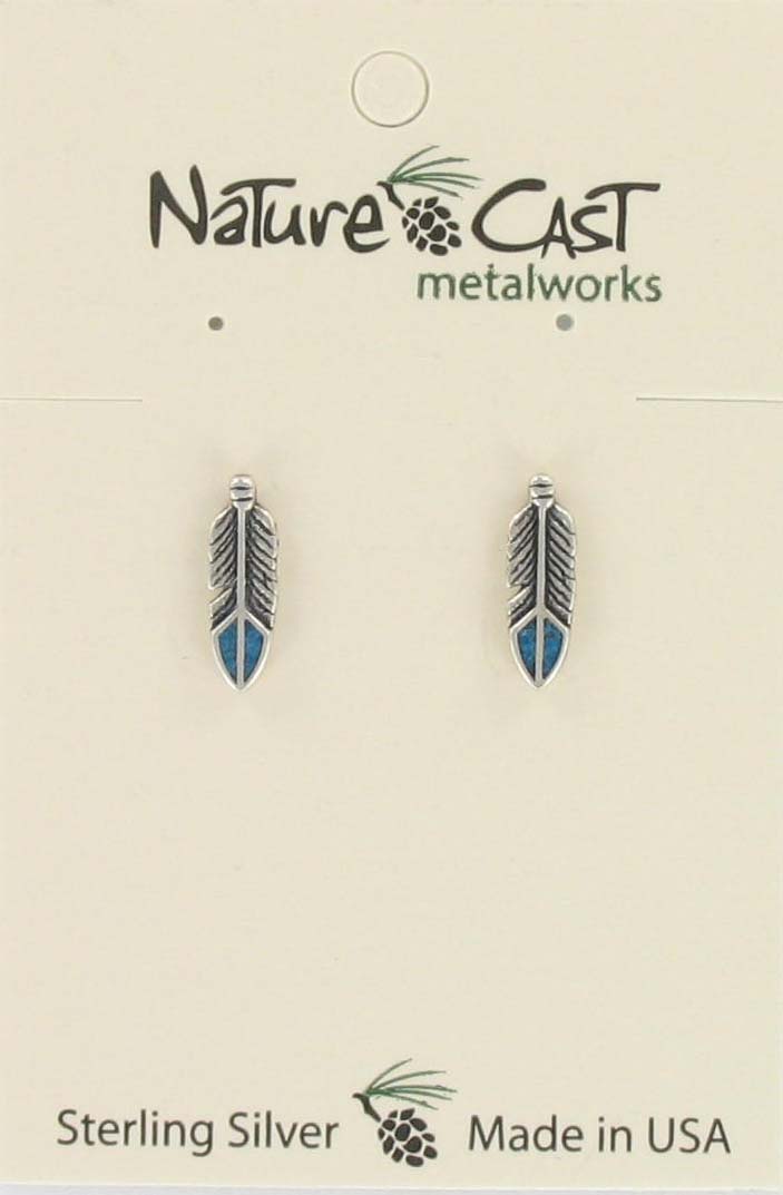 Earring post arrow with turquoise inlay sterling silver THUMBNAIL