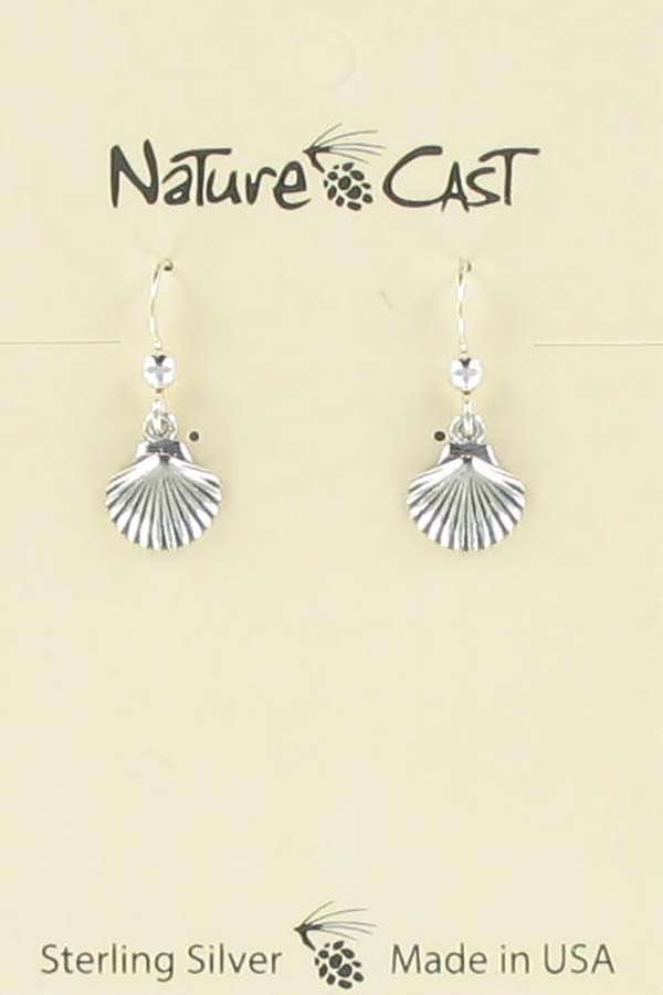 Earring dangle clam shell sterling silver THUMBNAIL