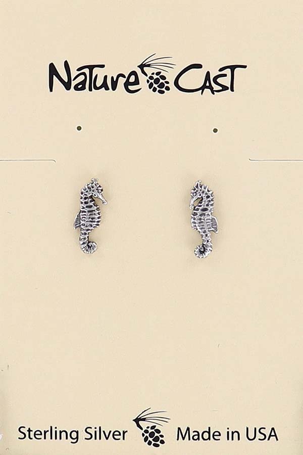 43058 Earring post sea horse sterling silver LARGE