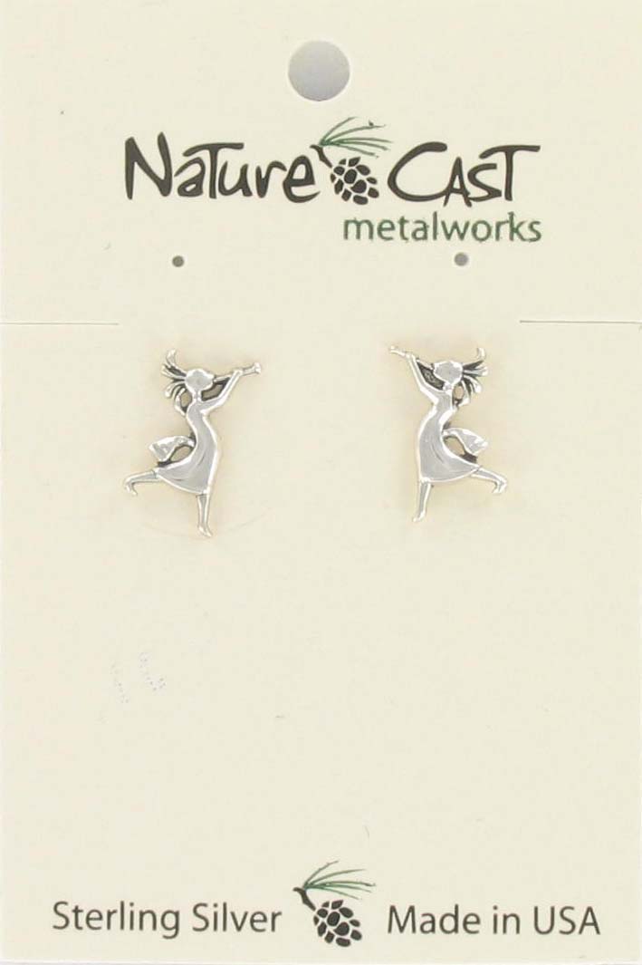 Earring post kokopelli girl sterling silver THUMBNAIL