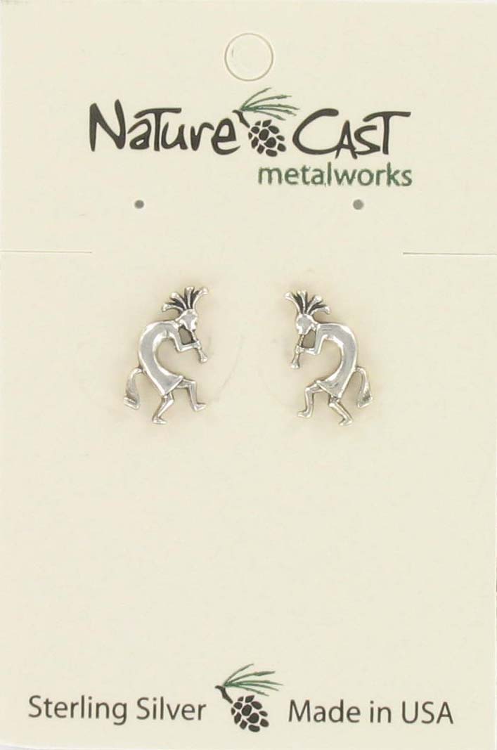Earring post kokopelli boy sterling silver THUMBNAIL