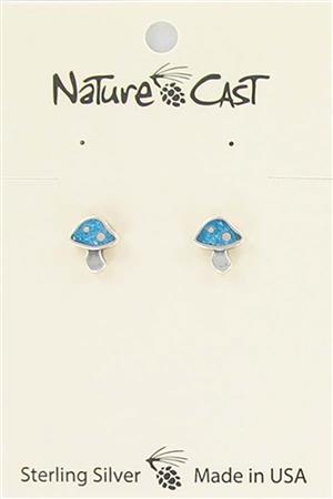 Earring post sterling silver turq mushroom LARGE