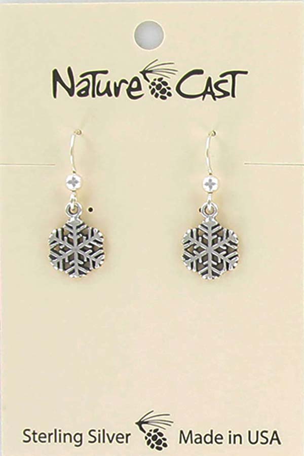 Earring dangle sterling silver small snowflake THUMBNAIL