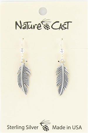 Earring dangle sterling silver feather LARGE