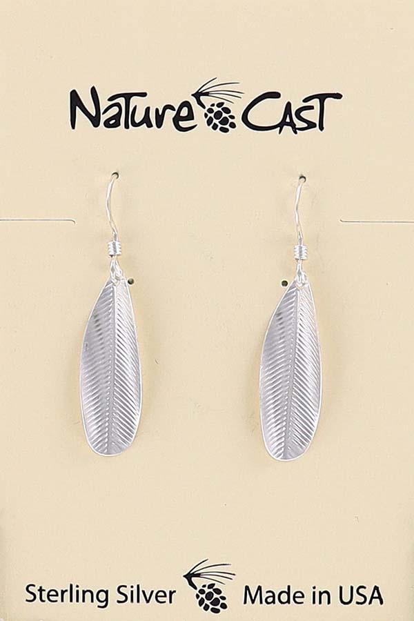43103 Earring dangle sterling silver feather imprint LARGE
