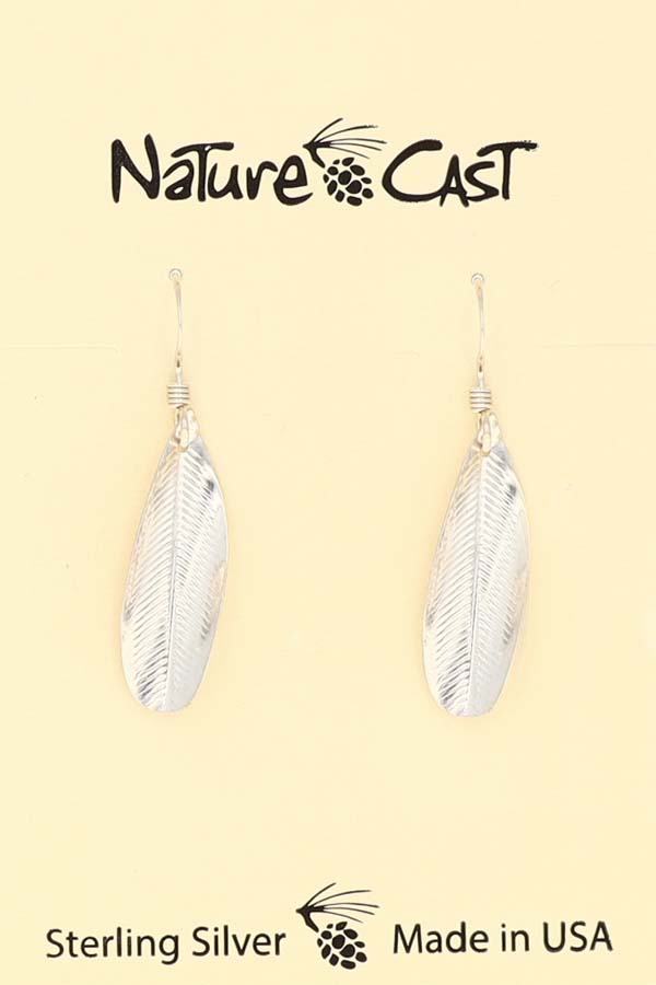 43103 Earring dangle sterling silver feather imprint MAIN