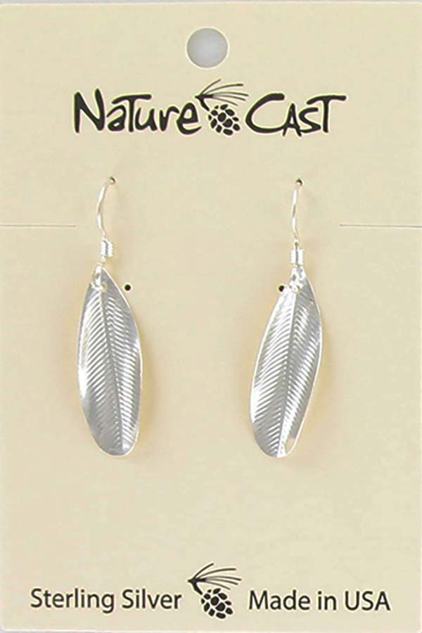 Earring dangle sterling silver feather imprint LARGE