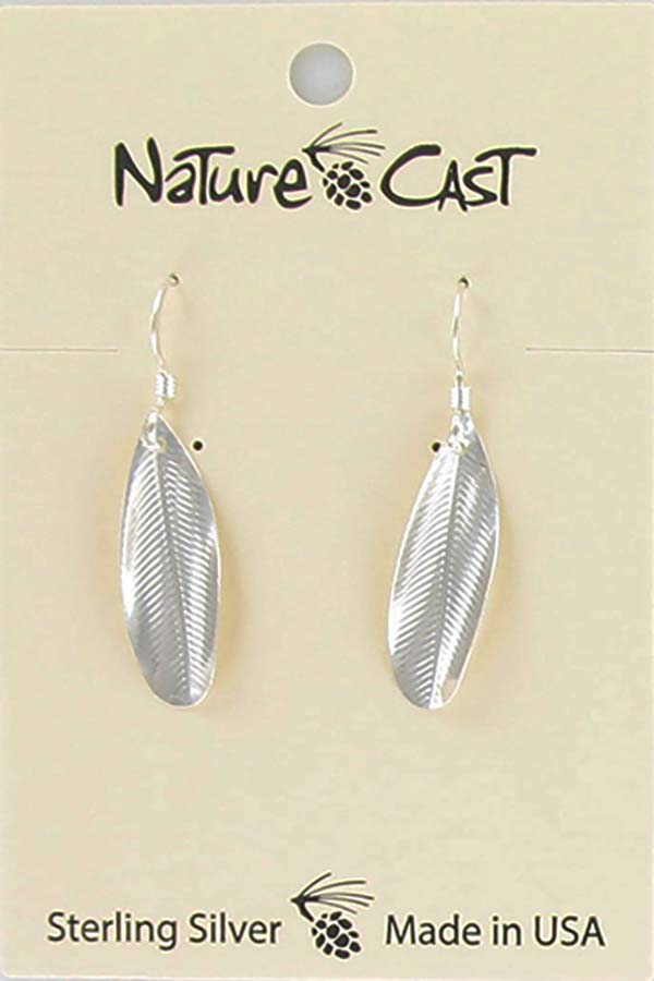 43103 Earring dangle sterling silver feather imprint LARGE