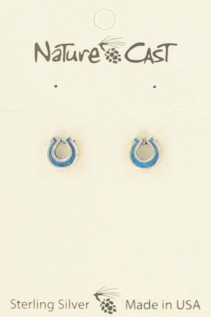 Earring post sterling silver turq horseshoe LARGE