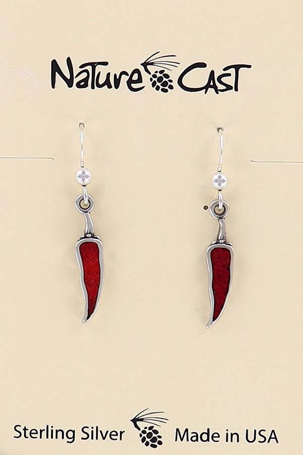 43126 Earring dangle sterling silver coral chili pepper THUMBNAIL