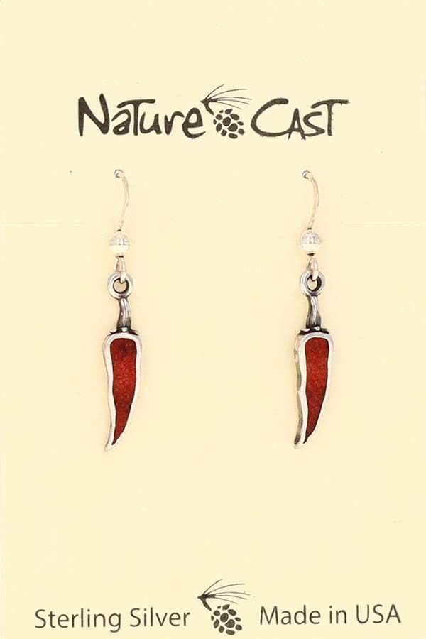 43126 Earring dangle sterling silver coral chili pepper LARGE