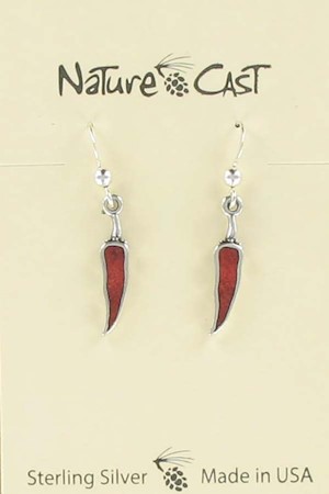 Earring dangle sterling silver coral chili pepper LARGE