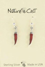 Earring dangle sterling silver coral chili pepper THUMBNAIL