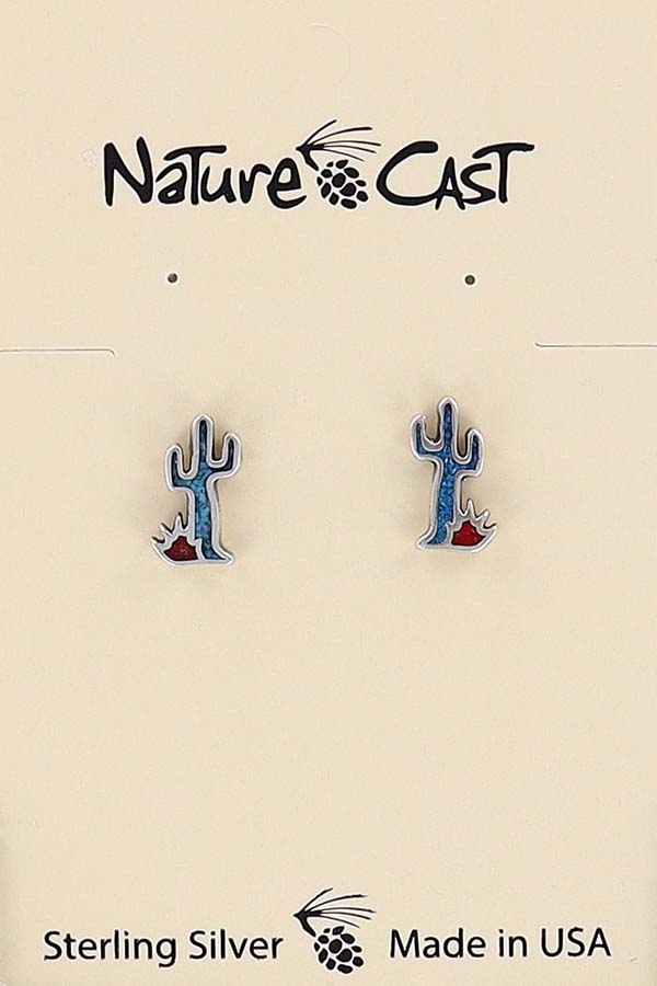 43132 Earring post sterling silver turq cactus LARGE